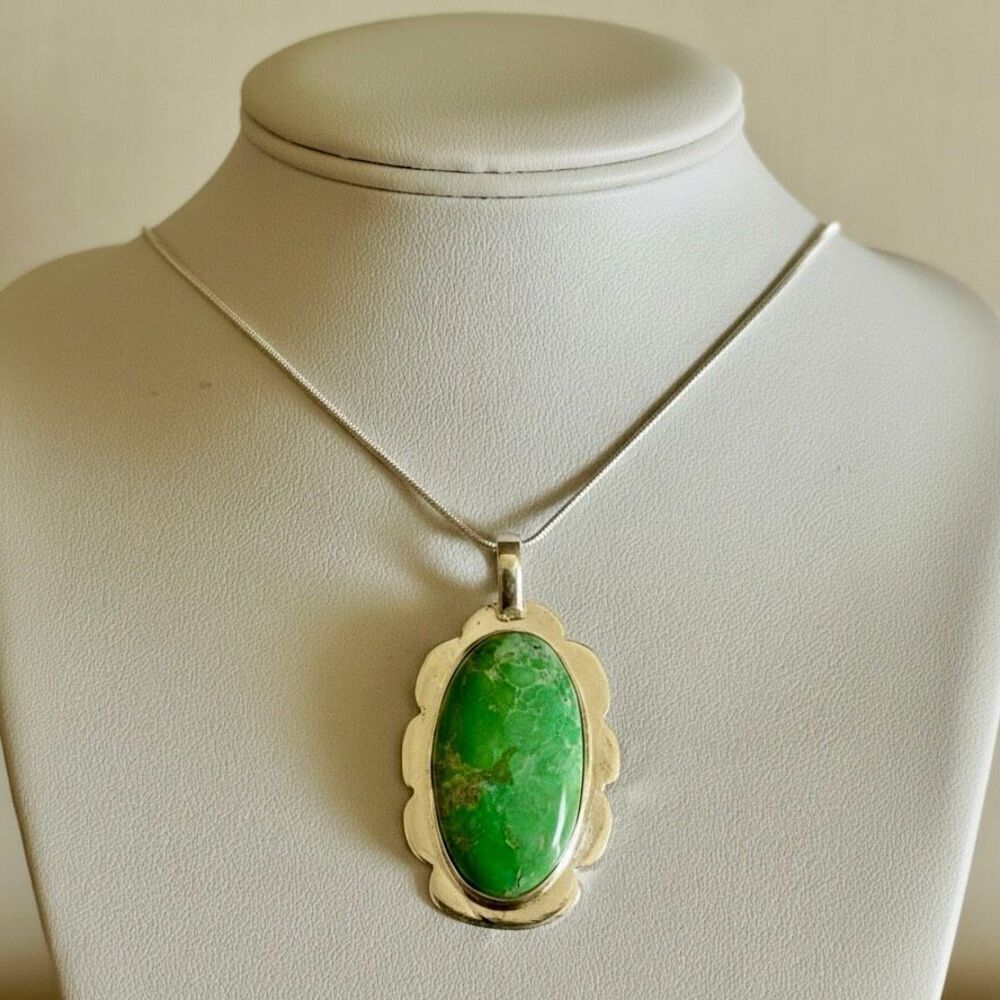 Radiant Earth: Oval Variscite Pendant Necklace Silver Boho Southwestern New